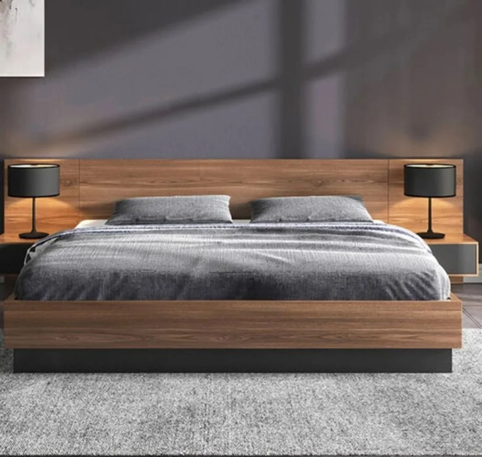 Custom wooden bedroom bed and headboard